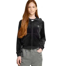 Cardigans|adidas Originals Hættetrøje - VELOUR Z HOODIE - Sort/Hvid