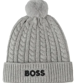 Huer Og Hatte|BOSS Hue - Strik - Gråmeleret m. Kvast