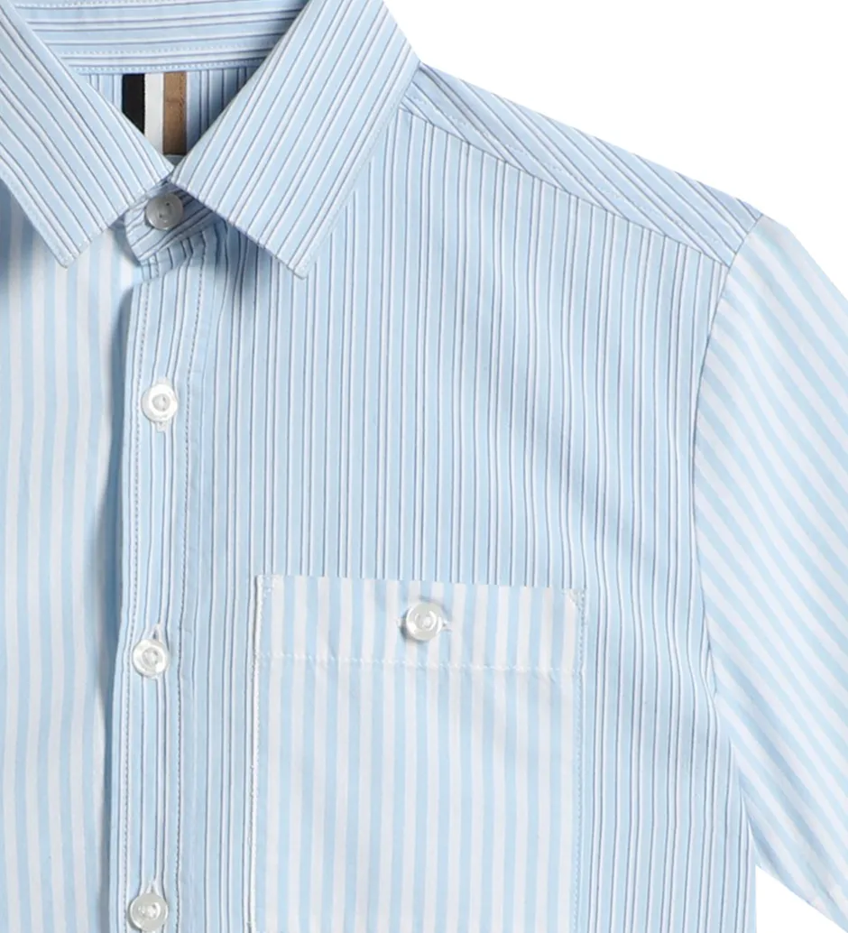 Konfirmationstøj|BOSS Skjorte - Hvid/Lyseblåstribet m. Navy