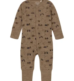 Heldragter|CeLaVi CaLaVi Heldragt - Uld - Cocoa Creme m. Traktorer