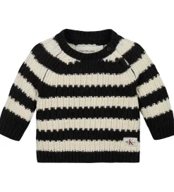 Bluser|Unisex-Tøj|Calvin Klein Bluse - Strik - Stripe - Black/Whitecap