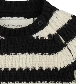 Bluser|Unisex-Tøj|Calvin Klein Bluse - Strik - Stripe - Black/Whitecap