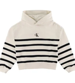 Hættetrøjer|Calvin Klein Hættetrøje - Logo Boxy Fit Stripes - White Cap Gray