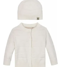 Striktrøjer|Calvin Klein Sæt - Cardigan/Bukser/Hat - Rib Strik - Ivory
