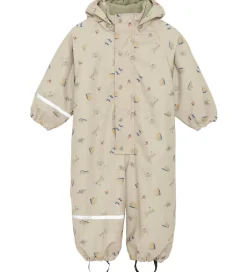 Regntøj|CeLaVi Regndragt m. Fleece - PU - White Pepper m. Print