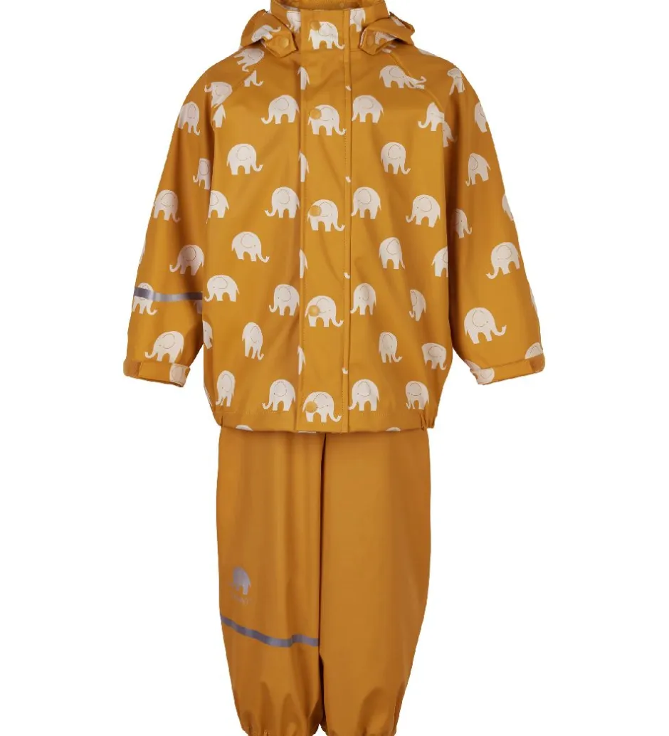 Regntøj|CeLaVi Regntøj m. Seler - PU - Mineral Yellow m. Elefanter