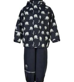 Regntøj|CeLaVi Regntøj m. Seler - PU - Dark Navy m. Elefanter