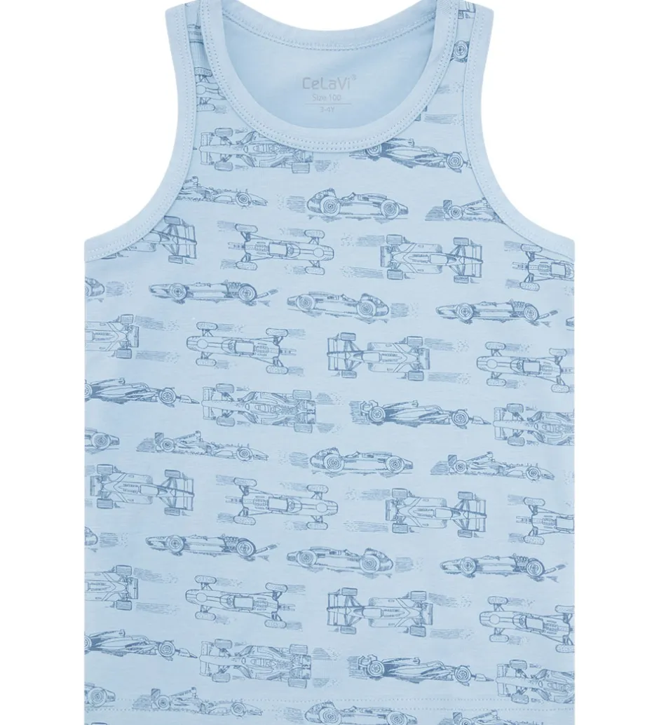 Undertøj|Basis|CeLaVi Undertrøjer - 2-pak - Ashley Blue m. Racerbiler