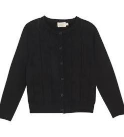 Cardigans|Striktrøjer|Creamie Cardigan - Strik - Pointelle - Sort