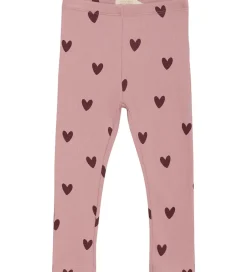 Leggings|Creamie Leggings - Rib - Woodrose m. Hjerter