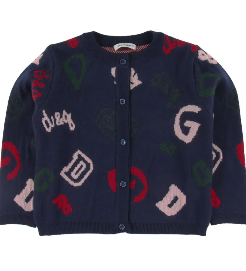 Striktrøjer|Dolce & Gabbana Cardigan - Uld - Navy m. Logoer