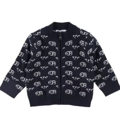 Striktrøjer|Emporio Armani Cardigan - Uld - Recreate Blue m. Logoer