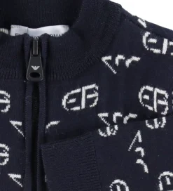 Striktrøjer|Emporio Armani Cardigan - Uld - Recreate Blue m. Logoer