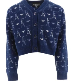 Striktrøjer|Emporio Armani Cardigan - Cropped - Strik - Blå med Logoer