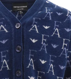 Striktrøjer|Emporio Armani Cardigan - Cropped - Strik - Blå med Logoer