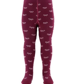 Strømpebukser|Fuzzies Strømpebukser - Bordeaux/Rosa m. Sløjfer