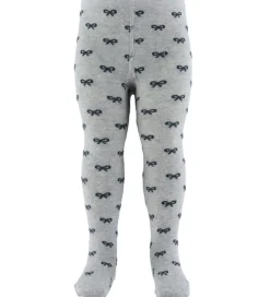 Strømpebukser|Fuzzies Strømpebukser - Gråmeleret/Sort m. Sløjfer