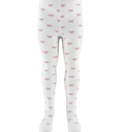 Strømpebukser|Fuzzies Strømpebukser - Hvid/Rosa m. Sløjfer