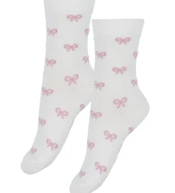 Strømper|Fuzzies Strømper - 2-pak - Hvid/Rosa m. Sløjfer