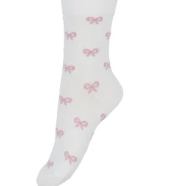 Strømper|Fuzzies Strømper - 2-pak - Hvid/Rosa m. Sløjfer