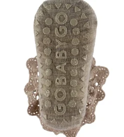 Strømper|Uld|GoBabyGo Skridsikre Strømper - Uld - Lysebrunmeleret m. Blonde