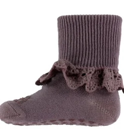 Strømper|Uld|GoBabyGo Skridsikre Strømper - Uld - Dark Purple Dove m. Blonde