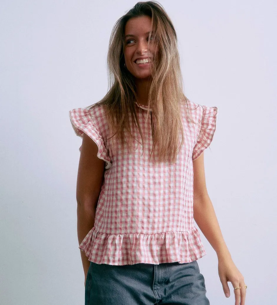 Toppe|Grunt Top - GrArte - Rosa/Hvidternet