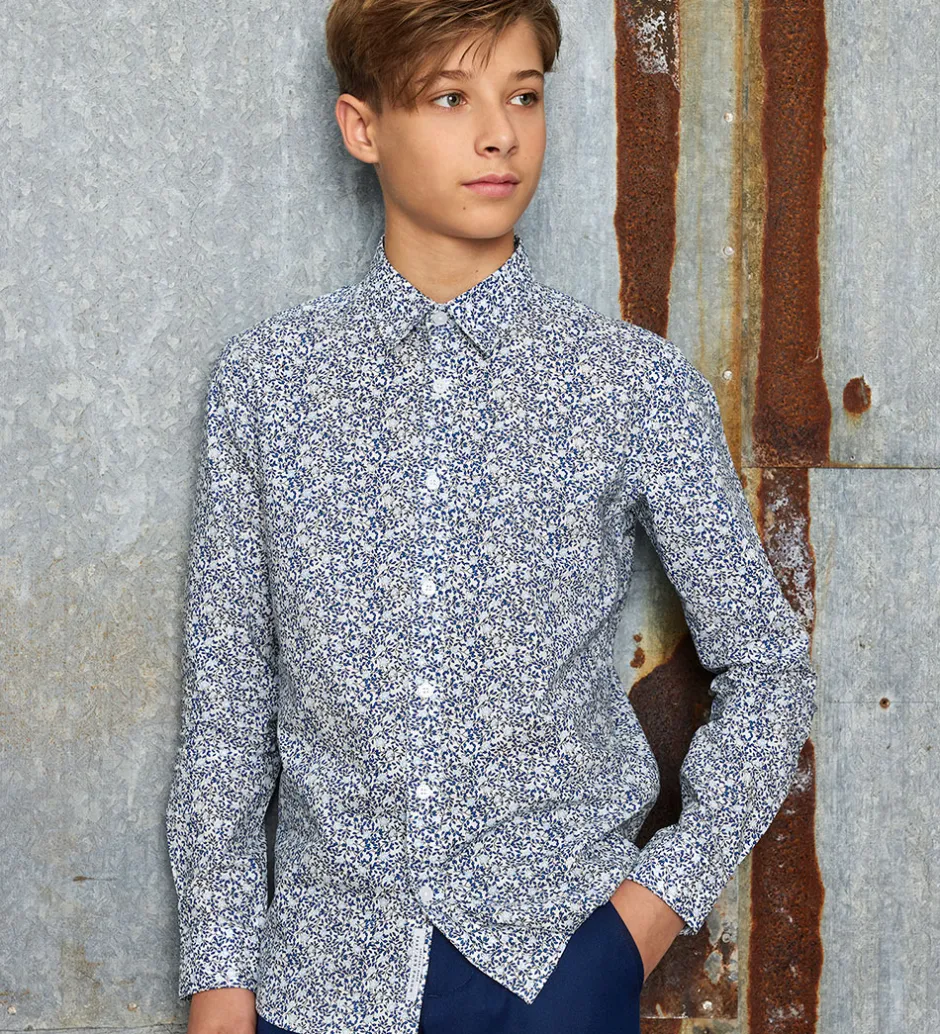 Konfirmationstøj|Hound Skjorte - Hvid/Blå m. Blomster