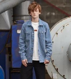 Konfirmationstøj|Hound Skjorte - Striped Overshirt - Off White/Light Blue