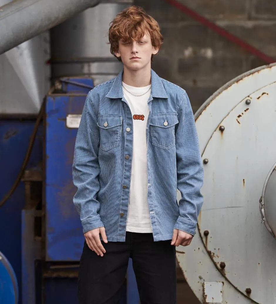 Konfirmationstøj|Hound Skjorte - Striped Overshirt - Off White/Light Blue