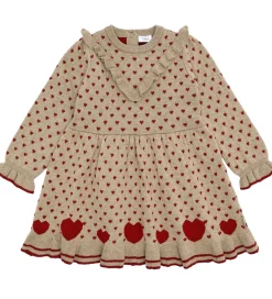 Kjoler|Juletøj|Hust and Claire Kjole - Strik - HCKarina - Biscuit/Rød m. Hjerte