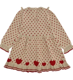 Kjoler|Juletøj|Hust and Claire Kjole - Strik - HCKarina - Biscuit/Rød m. Hjerte