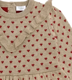 Kjoler|Juletøj|Hust and Claire Kjole - Strik - HCKarina - Biscuit/Rød m. Hjerte