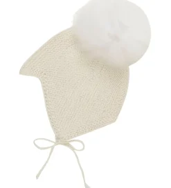 Babyhjelme|Huttelihut Babyhjelm m. Kvast - Alpakauld - Strik - Off-white