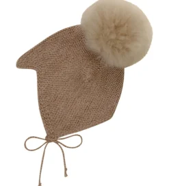 Babyhjelme|Huttelihut Babyhjelm m. Kvast - Alpakauld - Strik - Camel Melang