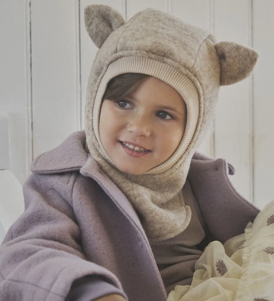 Elefanthuer|Huttelihut Elefanthue - Uld - 2-lags - Sand Melange m. Ører