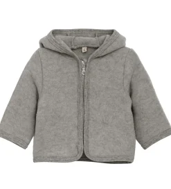 Fleece|Cardigans|Huttelihut Fleecejakke - Uldfleece - Medium Grey Melange m. Ører