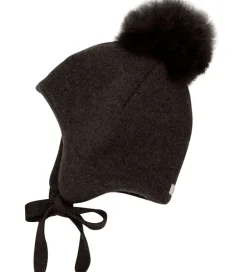 Huer Og Hatte|Babyhjelme|Huttelihut Hue - Uld - Dark Brown Melange m. Kvast