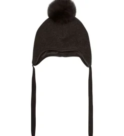 Huer Og Hatte|Babyhjelme|Huttelihut Hue - Uld - Dark Brown Melange m. Kvast