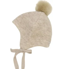 Huer Og Hatte|Babyhjelme|Huttelihut Hue - Uld - Sand Melange m. Kvast