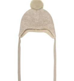 Huer Og Hatte|Babyhjelme|Huttelihut Hue - Uld - Sand Melange m. Kvast