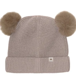 Huer Og Hatte|Huttelihut Hue - Uld - Strik - Camel Melange m. Kvaster