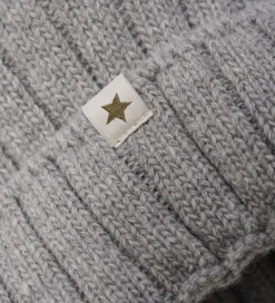 Huer Og Hatte|Huttelihut Hue - Uld/Bomuld - Strik - Medium Gråmeleret m. Kvast