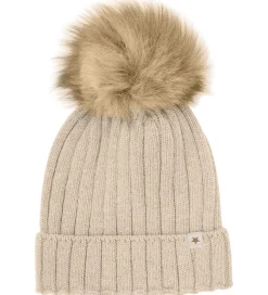 Huer Og Hatte|Huttelihut Hue - Uld/Bomuld - Strik - Sand Melange m. Kvast