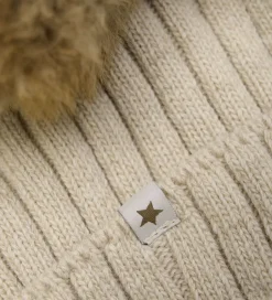 Huer Og Hatte|Huttelihut Hue - Uld/Bomuld - Strik - Sand Melange m. Kvast