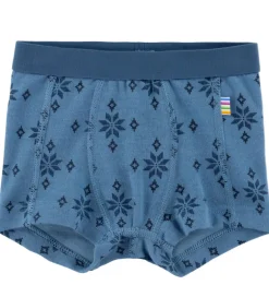 Undertøj|Joha Boxershorts - Uld/Bomuld - Blå m. Snefnug