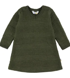 Kjoler|Pigetøj|Joha Kjole - Strik - Uld - Mos Grøn