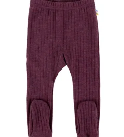 Leggings|Uld|Joha Leggings m. Fødder - Uld - Rib - Blomme