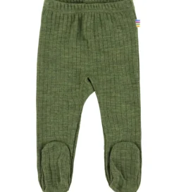 Uld|Joha Leggings m. Fødder - Uld - Rib - Mørk Oliven