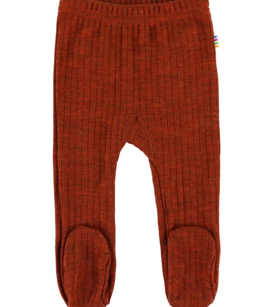 Leggings|Uld|Joha Leggings m. Fødder - Uld - Rib - Rust